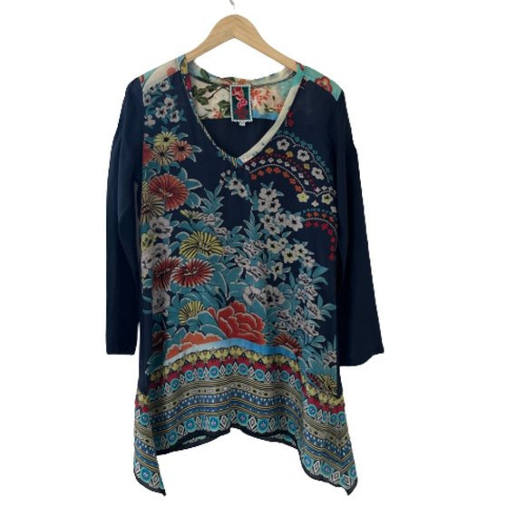 Johnny Was 100% Silk Floral Tunic Size XS - Picture 1 of 13